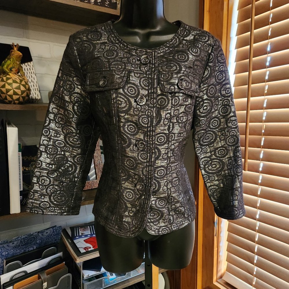 .NWOT - Collarless Metallic Swirl Cropped Jacket w/ Tulip Sleeves - Ruby Rd.